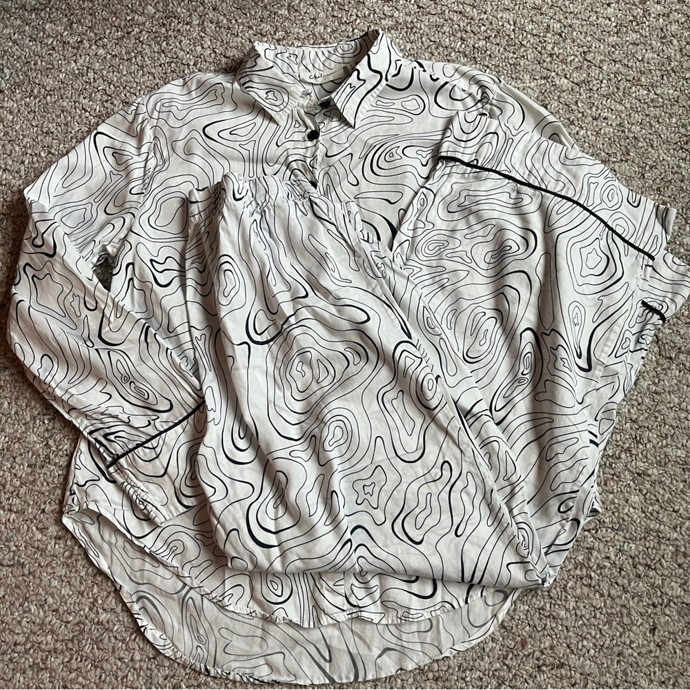 Chalmers Elyse Pajama Set White Black Cotton button up top pants women’s large